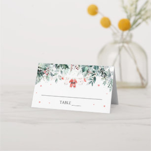 Red Winter Snow Christmas Baby Clothes Place Card