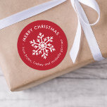 Red Winter Snowflake Christmas Gift Tag Stickers<br><div class="desc">Affordable custom printed Merry Christmas round gift tag stickers personalized with your text. This simple modern holiday design features a white snowflake on a festive red background. Use the design tools to choose any background color, edit text fonts and colors or upload your own photos to design your own unique...</div>