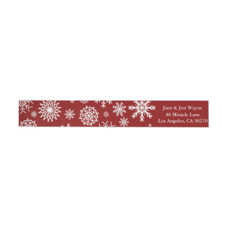 Red Winter Snowflake Christmas Return Address Wrap Around Label