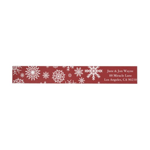 Red Winter Snowflake Christmas Return Address Wrap Around Label