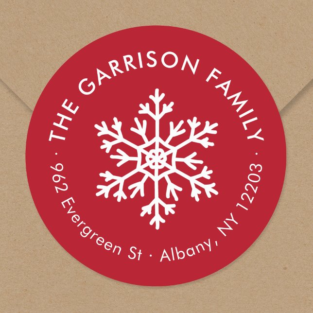 Red Winter Snowflake Circle Return Address Label (Creator Uploaded)
