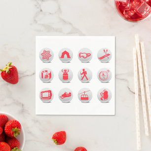 Red Winter Sports and Camping Icon Napkins