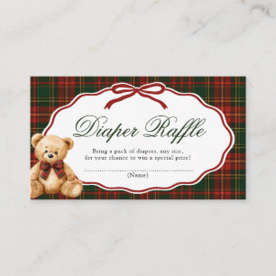 Red Winter Teddy Bear Baby Shower Diaper Raffle Enclosure Card