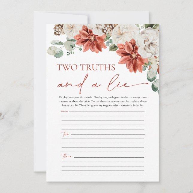 Red Winter Two Truth and a lie Bridal Shower Game Invitation (Front)