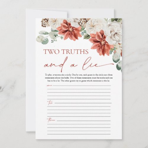 Red Winter Two Truth and a lie Bridal Shower Game Invitation