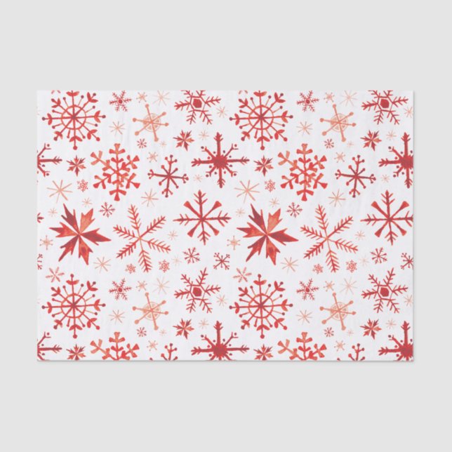 Red Winter Watercolor Snowflakes Tissue Paper (Front)
