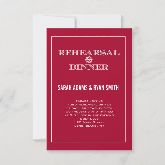 Red Winter Wedding Rehearsal Dinner Invitations (Front)
