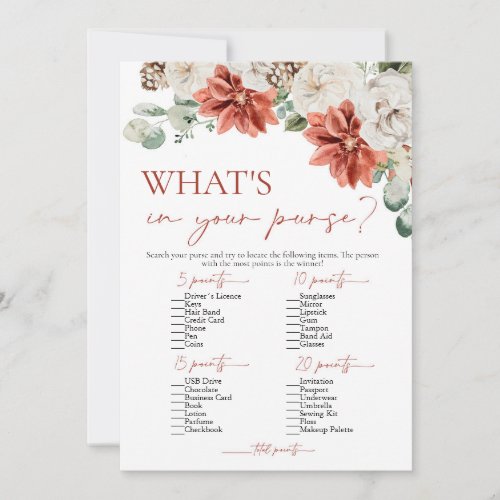 Red Winter Whats In Your Purse Bridal Shower Game Invitation