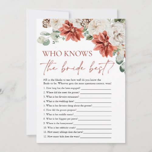 Red Winter Who Knows The Bride Best Bridal Game Invitation