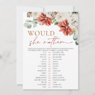 Red Winter Would She Rather Bridal Shower Game Invitation