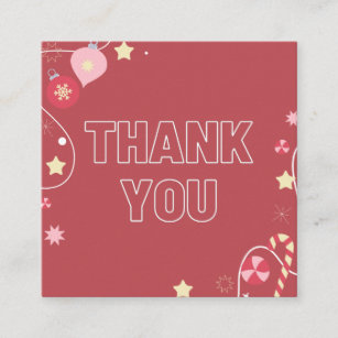 Red Winter Xmas Ornament Star & Sparkles Thank You Square Business Card