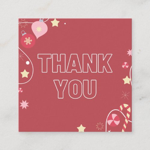 Red Winter Xmas Ornament Star  Sparkles Thank You Square Business Card