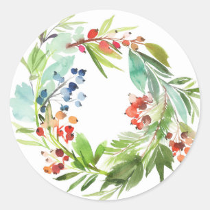 Red Winterberry and Juniper Wreath Christmas Classic Round Sticker