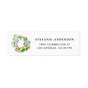 Red Winterberry and Juniper Wreath Christmas Label