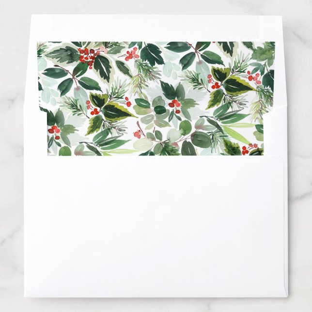 Red Winterberry and Variegated Foliage Christmas Envelope Liner (In Envelope)