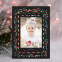 Red Winterberry Frame Black Christmas Photo