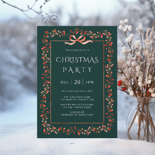 Red Winterberry Frame Christmas Party Green Invitation