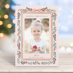 Red Winterberry Frame Pink Christmas Photo Holiday Card<br><div class="desc">This elegant photo holiday card features a watercolor red winterberry frame with a charming ribbon bow and clean typography. Send Christmas cheer to  family and friends.</div>