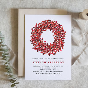 Red Winterberry Wreath Christmas Baby Brunch Invitation