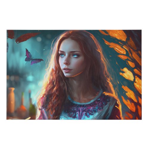 Red Witch Blue Eyed Redhead Beauty Faux Canvas Print