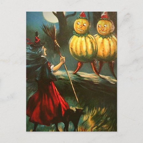 Red Witch  Pumpkin People _ Vintage Halloween Postcard