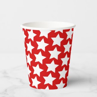 Red with a White Stars Pattern Paper Cups