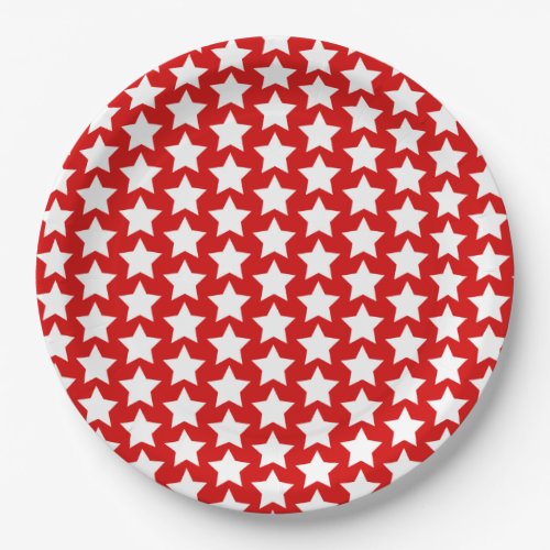 Red with a White Stars Pattern Paper Plates