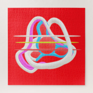Red with abstract surreal design in cute colors jigsaw puzzle