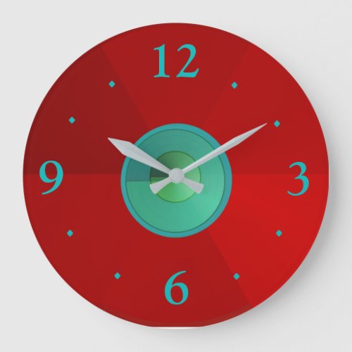 Red with Aqua GreenBlue Centre  Plain Clocks