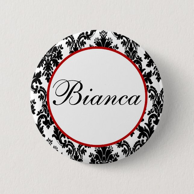 Red with Black and White Damask - Bridal Party  Button (Front)