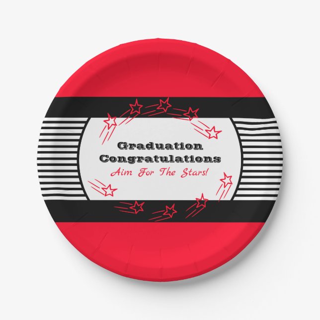 Red With Black And White Stripe Paper Plates (Front)