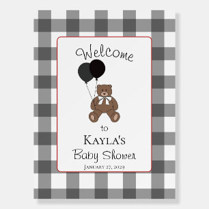 Red with Black and White Teddy Bear Welcome Sign