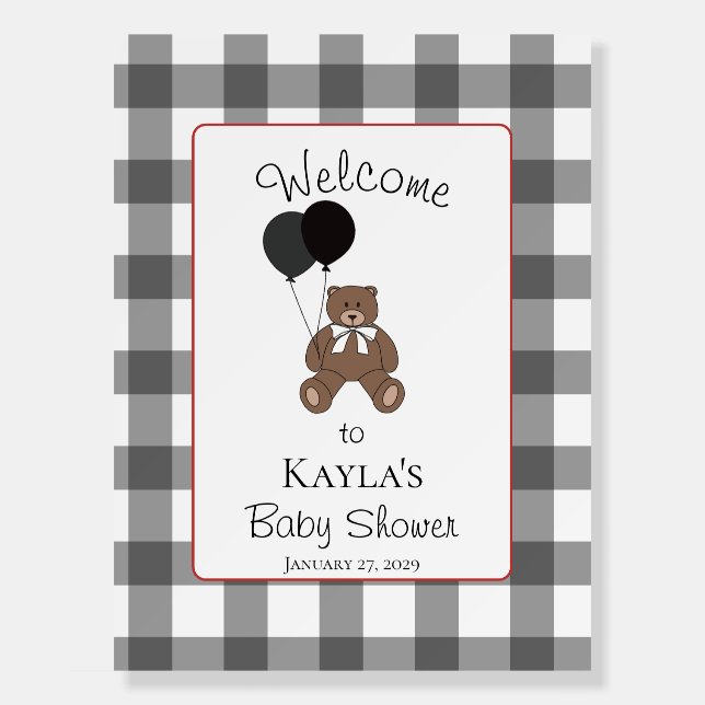Red with Black and White Teddy Bear Welcome Sign (Front)