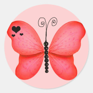 Red with Black Hearts Butterfly Stickers