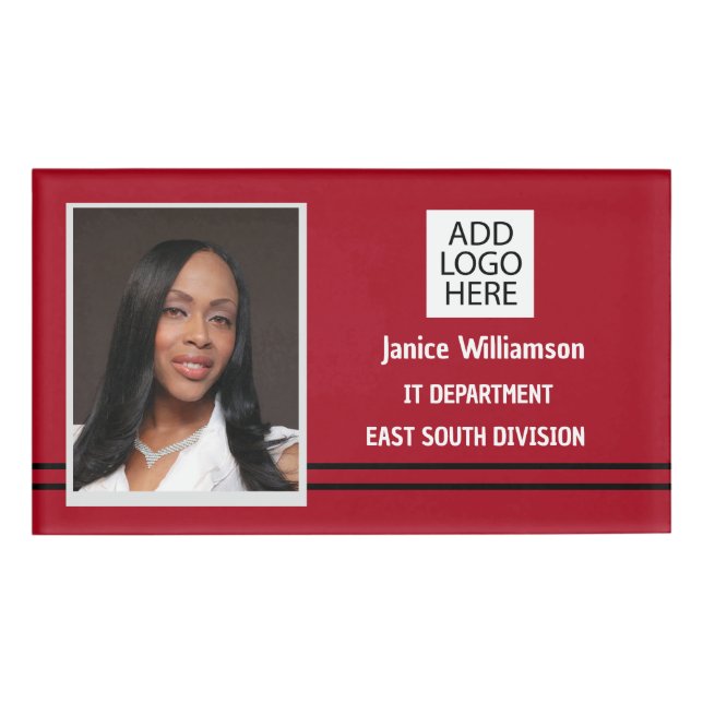 Red with Black Stripes Name and Photo Tag (Front)