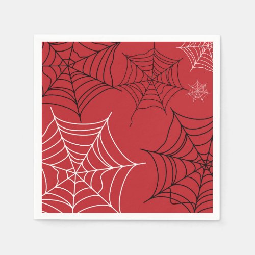 Red with Black  White Spiderwebs Halloween Napkins