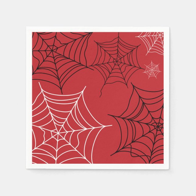 Red with Black & White Spiderwebs Halloween Napkins (Front)