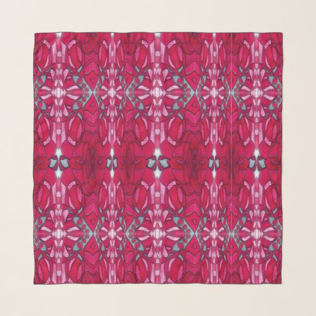 Red with blue design. scarf (Front)