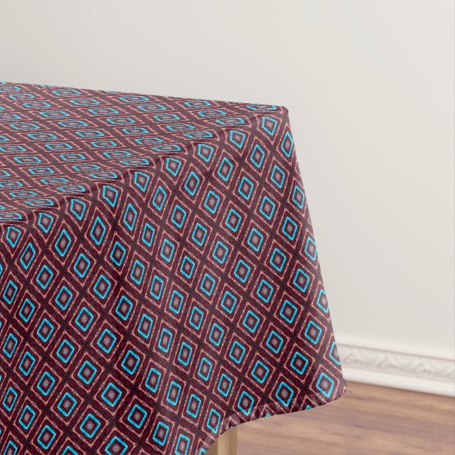 Red With Blue Diamond Tablecloth (In Situ)