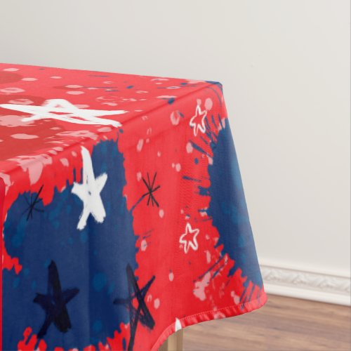Red with Blue Splatters and Black and White Stars Tablecloth
