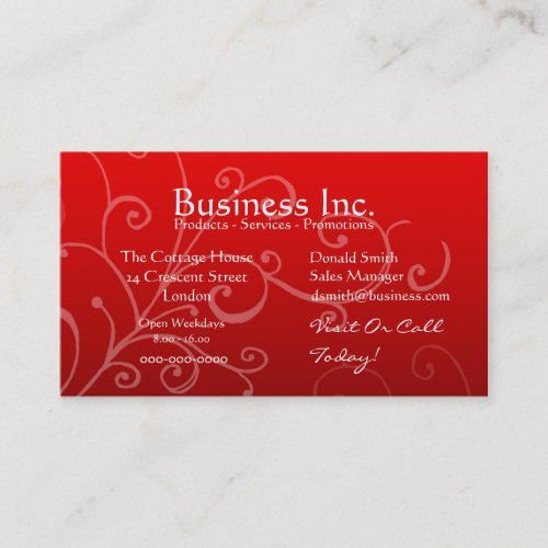 Red with Decorative Swirl Business Cards