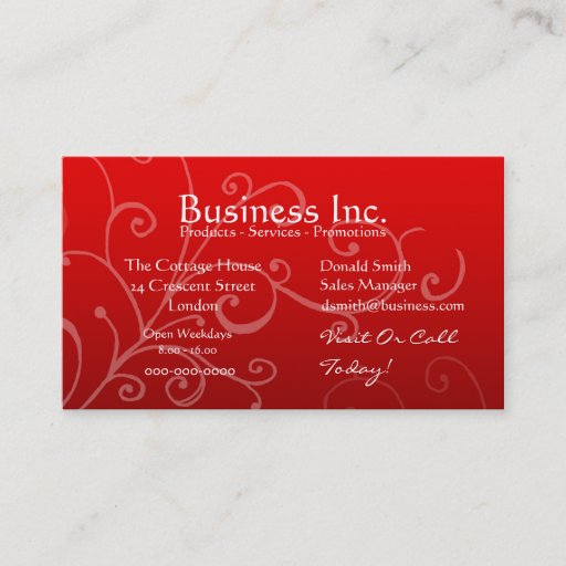 Customizable Red with Decorative Swirl Business Cards