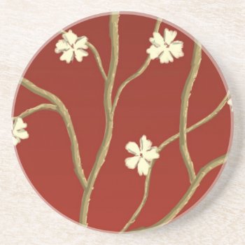 Red With Flowering Branches Coaster by sfcount at Zazzle