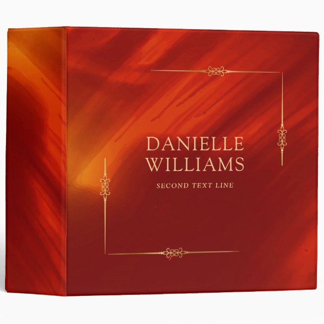 Red with gold brushstrokes elegant gold frame 3 ring binder (Front/Spine)