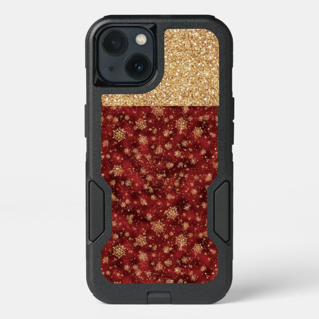 RED WITH GOLD GLITTER LOOK WINTER SNOWFLAKES OTTERBOX iPhone CASE (Back)