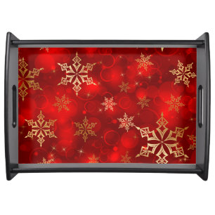 Red with Gold Snowflakes  Serving Tray