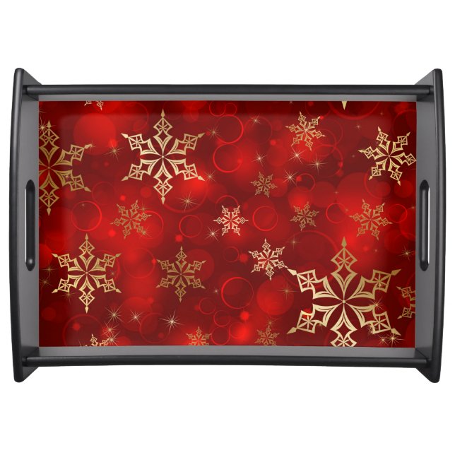 Red with Gold Snowflakes  Serving Tray (Front)