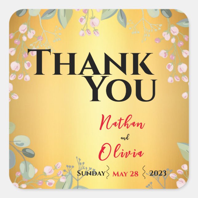 Red with Gold Wedding  Square Sticker (Front)