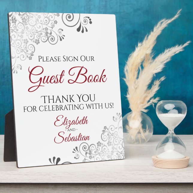 Red with Gray Frills Sign Our Guest Book Wedding Plaque (Side)