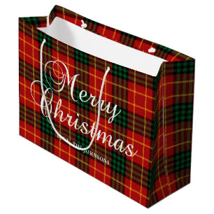 Red with Green and Gold Christmas Plaid Large Gift Bag